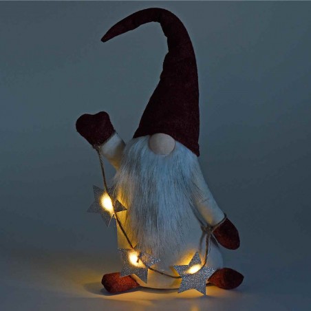 Babbo Natale in stoffa con barba lunga e filo di luci LED a stella H58 cm