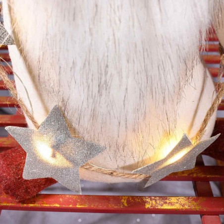 Babbo Natale in stoffa con barba lunga e filo di luci LED a stella H58 cm