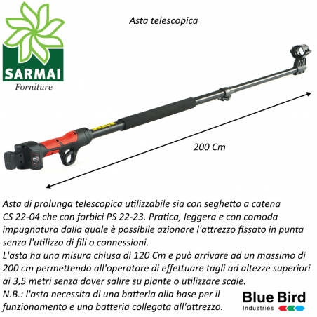 BLUE BIRD EP 22-22 ASTA TELESCOPICA PROLUNGA 1,5 - 2 M