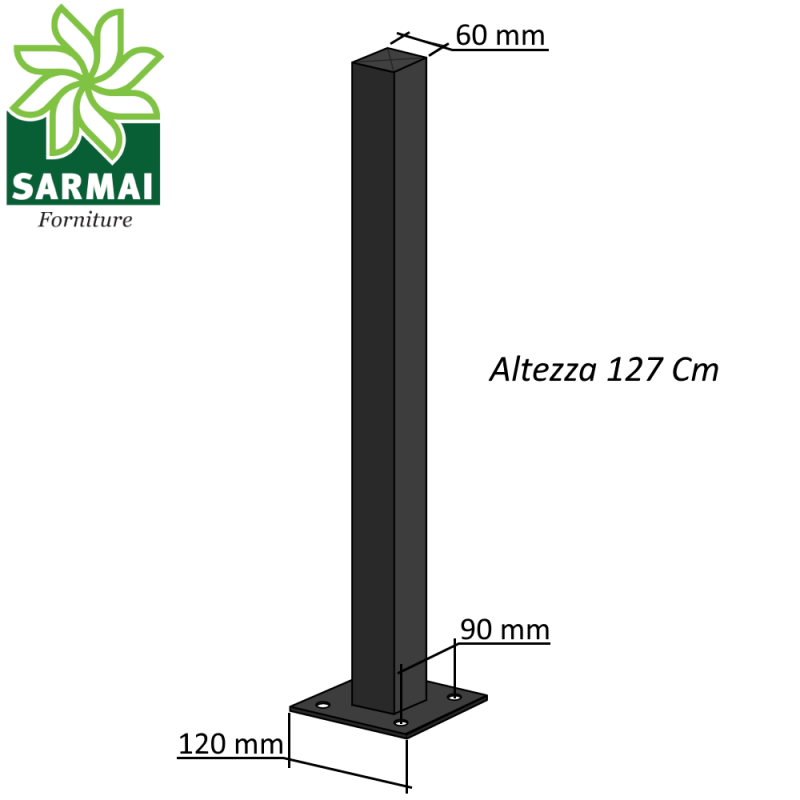 Palo Quadro con piastra colore Antratice 60X60 per recinzione metallica