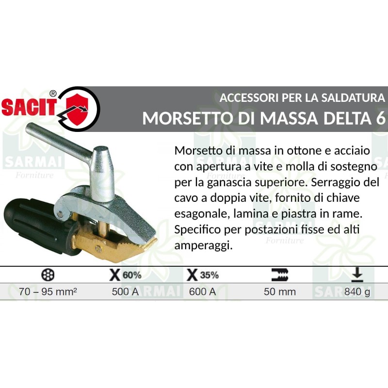 Pinza Morsetto di massa SACIT DELTA 6 600A saldatrice saldatura apertura 50 mm