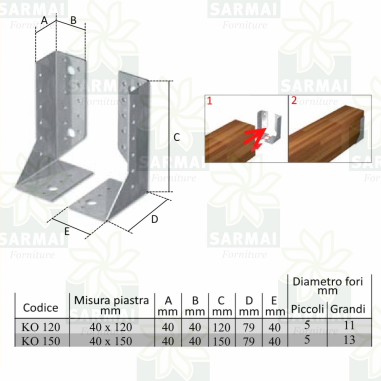 STAFFA SUPPORTO PIASTRA TRAVE IN LEGNO ALI INTERNE REGOLABILE SCARPA