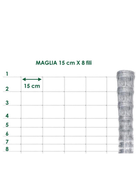 ROTOLO 50 m RETE PASTORALE ANNODATA ZINCATA A MAGLIE DIFFERENZIATE