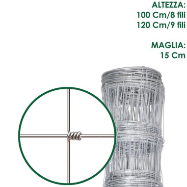 ROTOLO 50 m RETE PASTORALE ANNODATA ZINCATA A MAGLIE DIFFERENZIATE