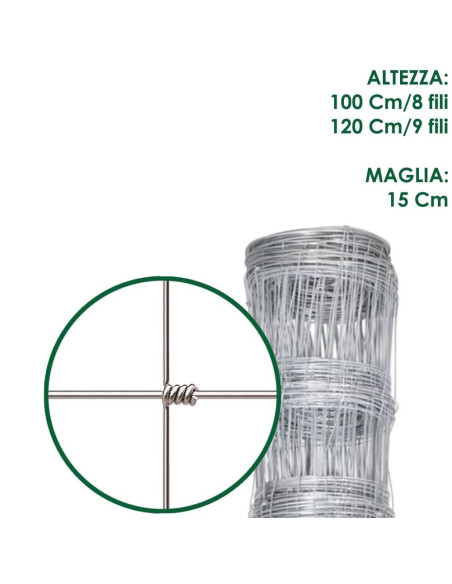ROTOLO 50 m RETE PASTORALE ANNODATA ZINCATA A MAGLIE DIFFERENZIATE