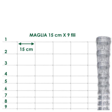 ROTOLO 50 m RETE PASTORALE ANNODATA ZINCATA A MAGLIE DIFFERENZIATE