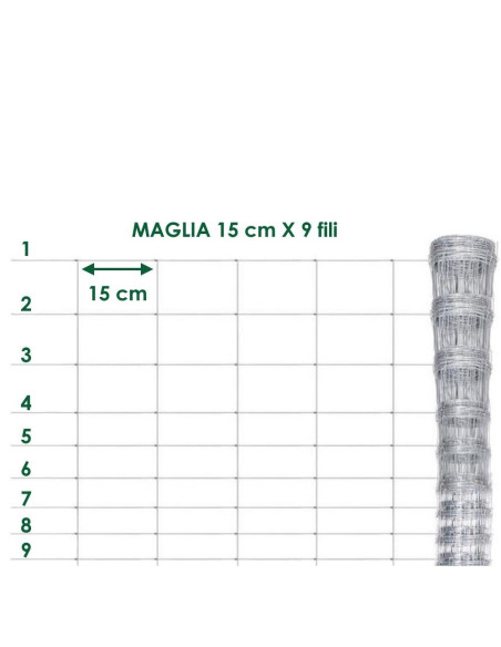 ROTOLO 50 m RETE PASTORALE ANNODATA ZINCATA A MAGLIE DIFFERENZIATE