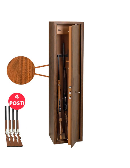 Armadio portafucili 4 POSTI UTILIA blindato effetto legno fuciliera + tesoretto
