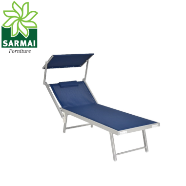 LETTINO MARE IN ALLUMINIO CON PARASOLE E CUSCINO 183CM TELO TEXILENE COLORE BLU