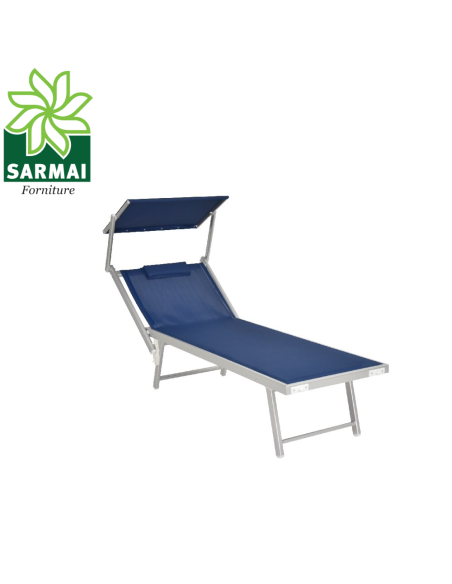 LETTINO MARE IN ALLUMINIO CON PARASOLE E CUSCINO 183CM TELO TEXILENE COLORE BLU
