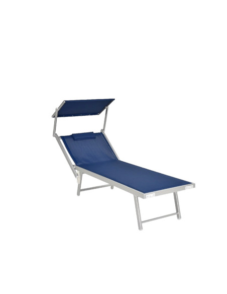 LETTINO MARE IN ALLUMINIO CON PARASOLE E CUSCINO 183CM TELO TEXILENE COLORE BLU