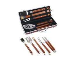 Set kit accessori 5 pz griglia barbecue BBQ attrezzi inox legno con valigetta