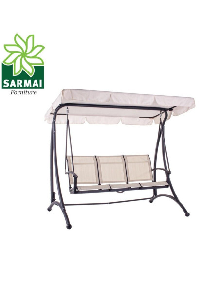 DONDOLO A 3 POSTI TRIO CON PARASOLE ORIENTABILE COLORE CREMA 198X118XH172 CM