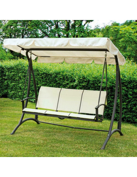 DONDOLO A 3 POSTI TRIO CON PARASOLE ORIENTABILE COLORE CREMA 198X118XH172 CM