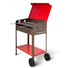 BARBECUE GRIGLIA A CARBONE BBQ COPERCHIO 2 RUOTE CARBONELLA GIARDINO 40x60xH90cm