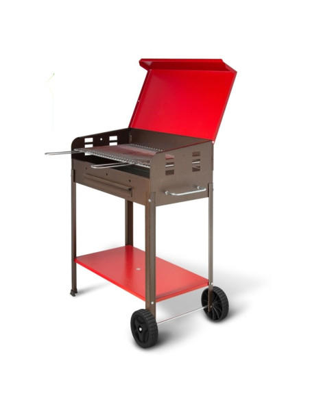 BARBECUE GRIGLIA A CARBONE BBQ COPERCHIO 2 RUOTE CARBONELLA GIARDINO 40x60xH90cm