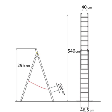 Scala TRASFORMABILE a sfilo in alluminio MARCHETTI ORANGE 11+11 pioli