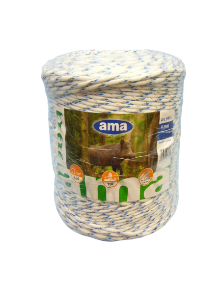 AMA Corda per recinti elettrici bianca con inserti blu Premium line da 200 m