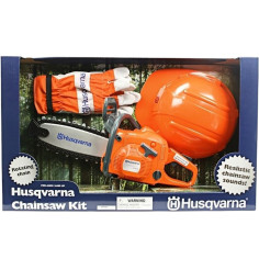 MOTOSEGA GIOCATTOLO HUSQVARNA REGALO BAMBINO GUANTI E CASCO LAVORO