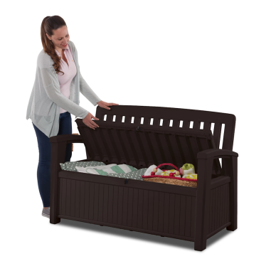 Keter Patio Bench panca baule cassapanca esterno in resina effetto legno Marrone
