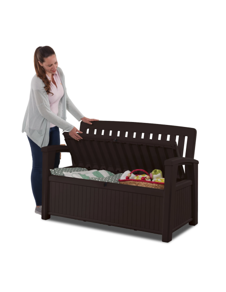 Keter Patio Bench panca baule cassapanca esterno in resina effetto legno Marrone
