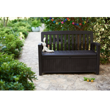 Keter Patio Bench panca baule cassapanca esterno in resina effetto legno Marrone