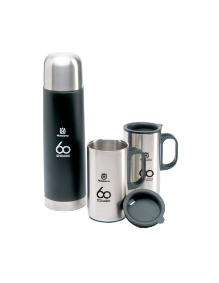 HUSQVARNA Kit Thermos in acciaio inox 500ml con 2 tazze in astuccio da viaggio