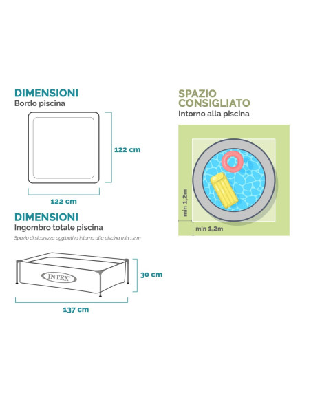 Piscina Quadrata per Bambini 122x122x30 cm, Celeste Intex 57173NP