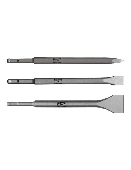 MILWAUKEE Set scalpelli SDS-Plus  1 x punta 1 x piatto 1 x largo 250 mm