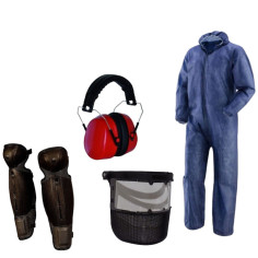 Kit protezione decespugliatore tuta PLP visiera protezione viso gambali e cuffie