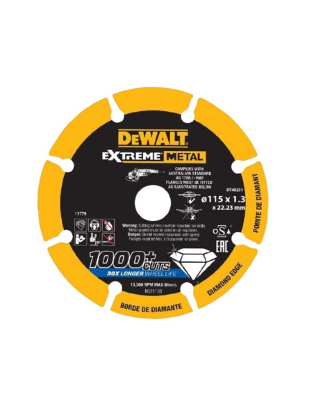 DEWALT DT40251 Disco da taglio per metalli diamantato 1000 tagli diametro 115 mm