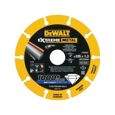 DEWALT DT40251 Disco da taglio per metalli diamantato 1000 tagli diametro 125 mm