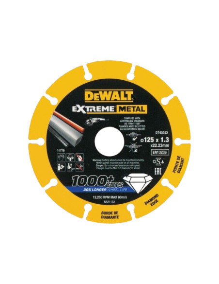 DEWALT DT40251 Disco da taglio per metalli diamantato 1000 tagli diametro 125 mm