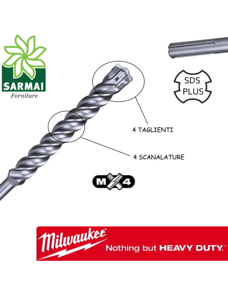 Punta MILWAUKEE MX4 trapano SDS PLUS 4 taglienti hitachi hilti bosch dewalt