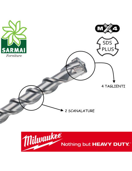 Punta MILWAUKEE MX4 trapano SDS PLUS 4 taglienti hitachi hilti bosch dewalt