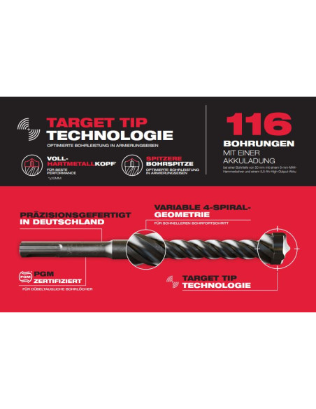 Punta MILWAUKEE MX4 trapano SDS PLUS 4 taglienti hitachi hilti bosch dewalt