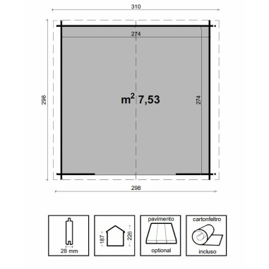 Losa Legnami Casetta ASTRID in legno nordico 300 x 300 x H226 cm senza pavimento