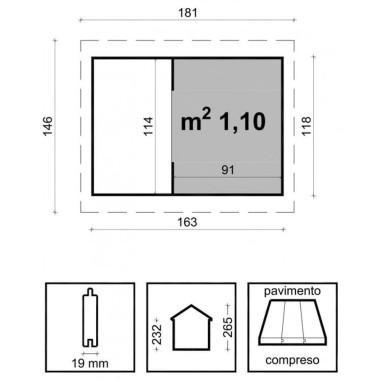Losa Legnami Casetta da Giardino in Legno Joy 163 x 118 cm Parete 19 mm 1,10 mq