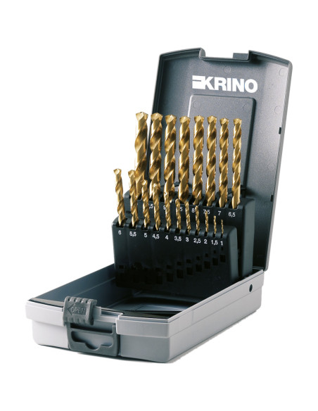 KRINO Serie assortimento 19 punte HSS-G rivestite al TITANIO custodia in ABS