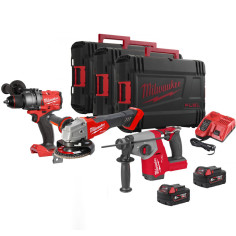 Milwaukee M18 FPP3ITA-502X Kit 3 Tassellatore + Avvitatore a Impulsi + Smerigliatrice