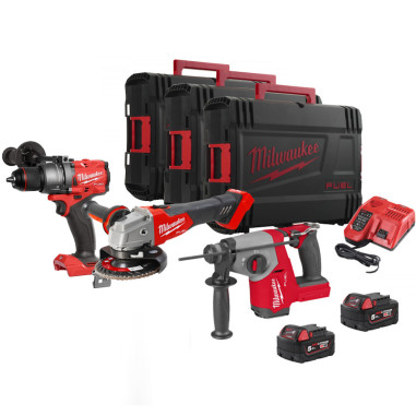 Milwaukee M18 FPP3ITA-502X Kit 3 Tassellatore + Avvitatore a Impulsi + Smerigliatrice