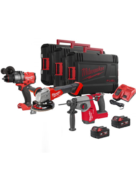 Milwaukee M18 FPP3ITA-502X Kit 3 Tassellatore + Avvitatore a Impulsi + Smerigliatrice