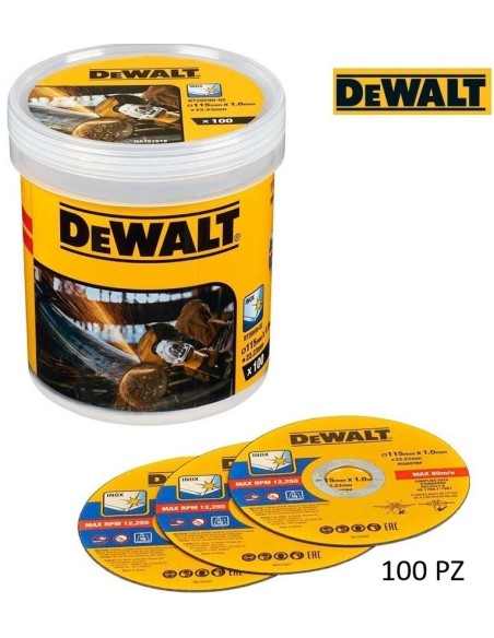 DEWALT 100 dischi da taglio 115 x 1 per smerigliatrice acciaio inox