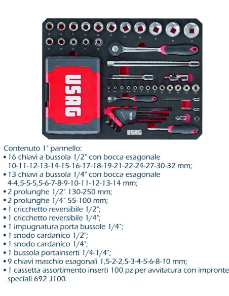 USAG 002 JMA set utensili valigia porta attrezzi assortimento manutenzione 181pz
