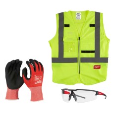MILWAUKEE Starter Set DPI kit sicurezza con gilet occhiali e guanti