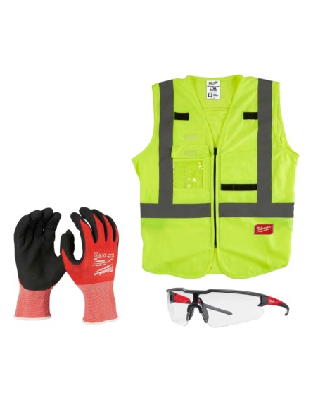MILWAUKEE Starter Set DPI kit sicurezza con gilet occhiali e guanti