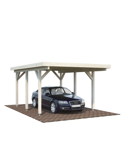 Carport in Legno Laminato 11,7 m² | Tetto Piano e Struttura Robusta 120x120mm