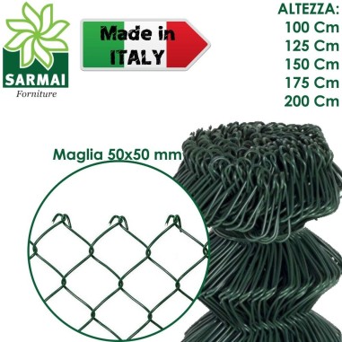 ROTOLO 25 m RETE METALLICA ZINCATA PLASTIFICATA PER RECINZIONE A MAGLIA LIBERA