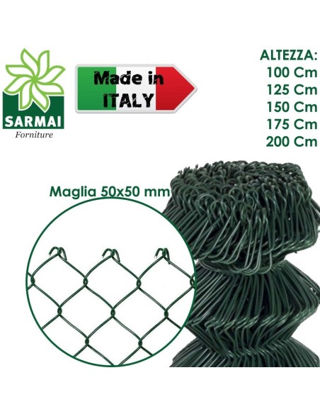 ROTOLO 25 m RETE METALLICA ZINCATA PLASTIFICATA PER RECINZIONE A MAGLIA LIBERA