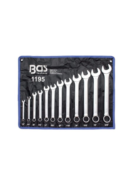 BGS 1195 serie 12 pezzi chiavi cromate combinate in pollici angolo 15°